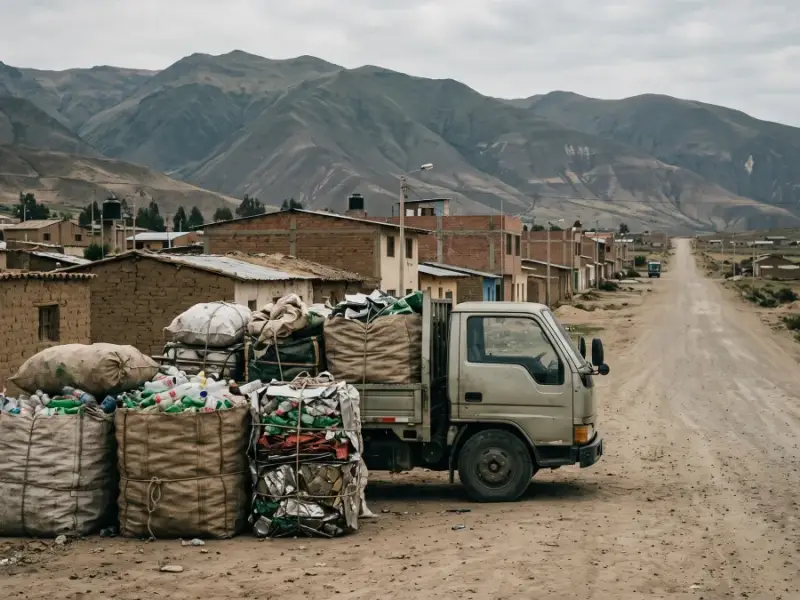 Punto de acopio aislado con un solo camión en un pueblo de la sierra peruana